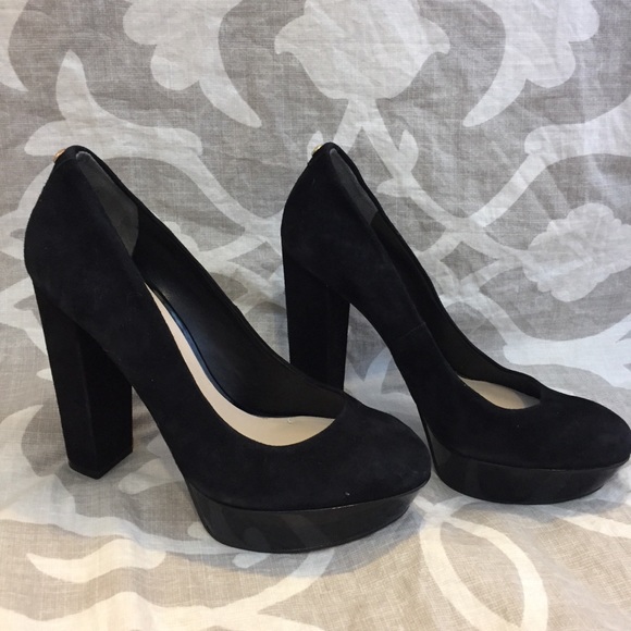 Guess Shoes - GUESS Black Suede Platform Chunky High Heels